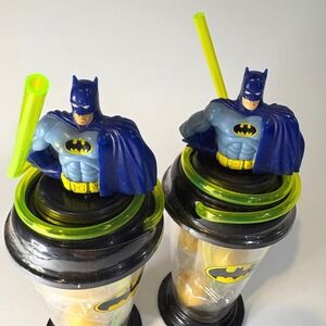 DC Comics Batman Gumball Dispenser Cup Set of 2 with Spiral Straws New with Tags
